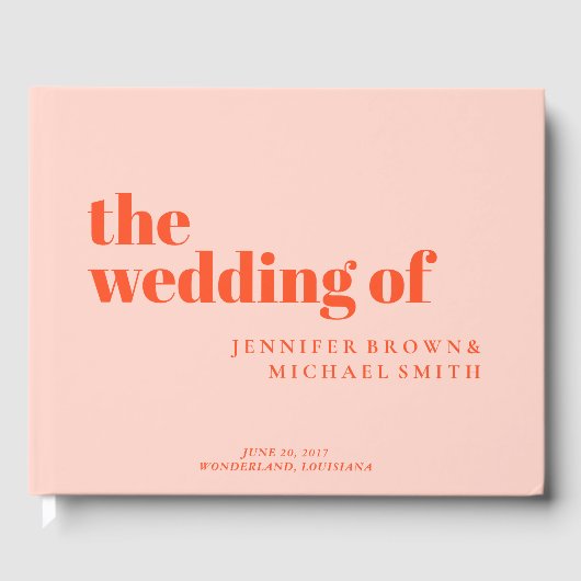 Minimalist Orange Pink Swash Wedding Gästebuch (Vorderseite)