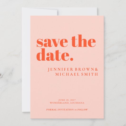 Minimalist Orange Pink Wedding Photo Calligraphic Save The Date (Vorderseite)