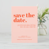 Minimalist Orange Pink Wedding Photo Calligraphic Save The Date (Stehend Vorderseite)