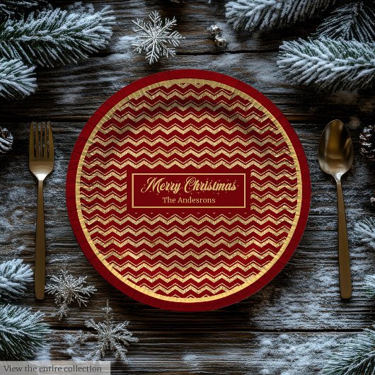 Minimalist Paper Plates Red Gold Christmas Decor Pappteller