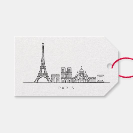 Minimalist Paris Skyline Line Art Geschenkanhänger (Vorderseite (Horizontal))