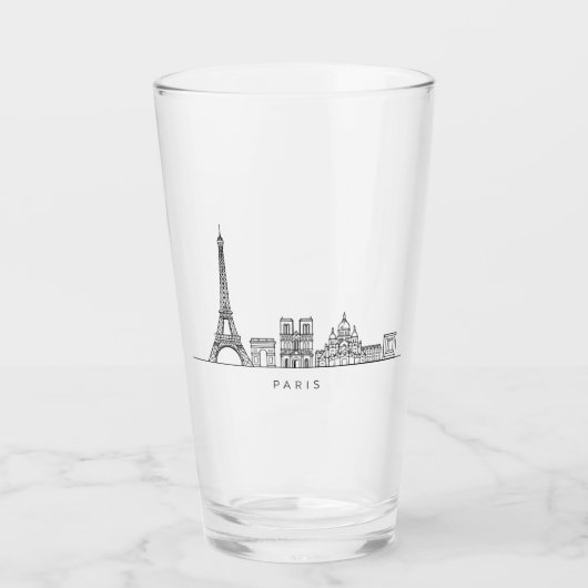 Minimalist Paris Skyline Line Art Glas (Vorderseite)