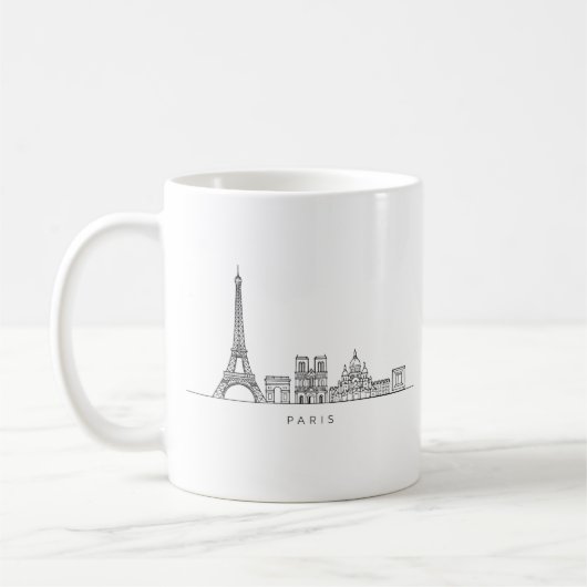 Minimalist Paris Skyline Line Art Kaffeetasse (Links)