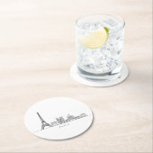 Minimalist Paris Skyline Line Art Runder Pappuntersetzer (Vor Ort)