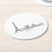 Minimalist Paris Skyline Line Art Runder Pappuntersetzer (Angewinkelt)