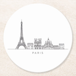Minimalist Paris Skyline Line Art Runder Pappuntersetzer