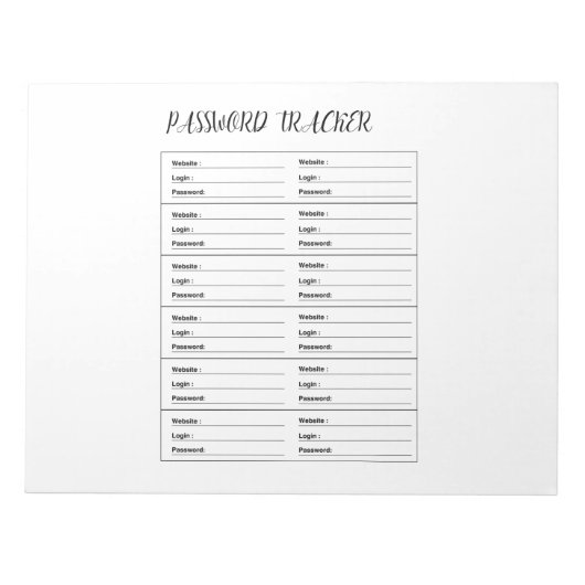 Minimalist Password Tracker Logbook Notizblock (Vorderseite)