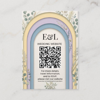 Minimalist Pastel Arch Botanical QR Code Wedding Begleitkarte
