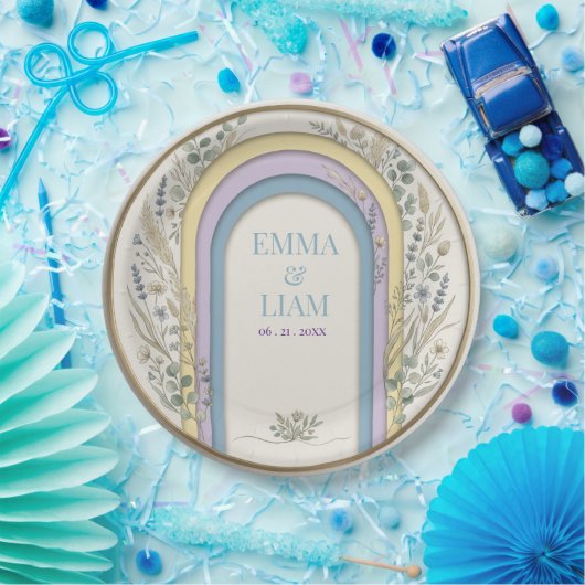 Minimalist Pastel Arch Frame Botanical Wedding Pappteller (Party)