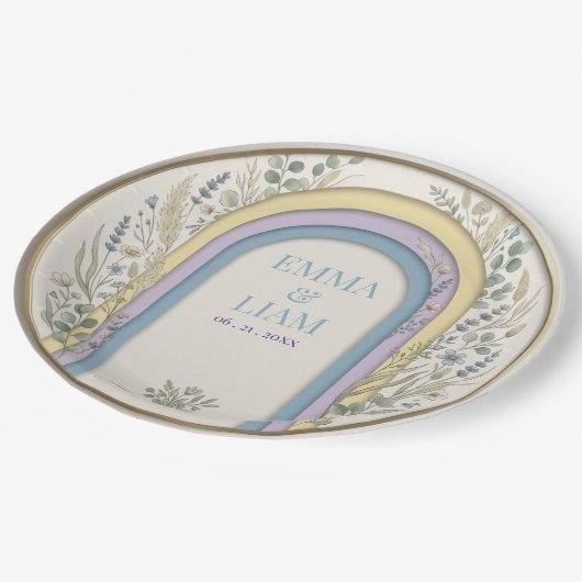 Minimalist Pastel Arch Frame Botanical Wedding Pappteller (Schrägansicht)