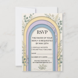 Minimalist Pastel Arch Frame Botanical Wedding RSVP Karte