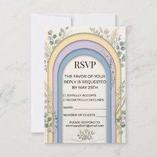 Minimalist Pastel Arch Frame Botanical Wedding RSVP Karte