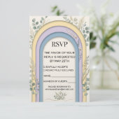 Minimalist Pastel Arch Frame Botanical Wedding RSVP Karte (Stehend Vorderseite)