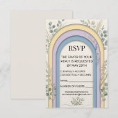 Minimalist Pastel Arch Frame Botanical Wedding RSVP Karte (Vorne/Hinten)