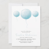 Minimalist Pastel Blue Balloons Baby Boy Shower Einladung (Vorderseite)