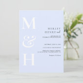 Minimalist Pastel Blue White Monogram Wedding Einladung (Stehend Vorderseite)