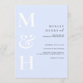 Minimalist Pastel Blue White Monogram Wedding Einladung (Vorderseite)