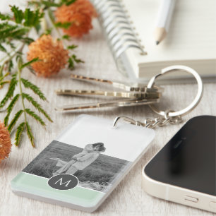 Minimalist Pastell-Mint Personalisierter Name & Fo Schlüsselanhänger