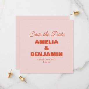 Minimalist Pastell Rosa Orange Retro Foto Hochzeit Save The Date