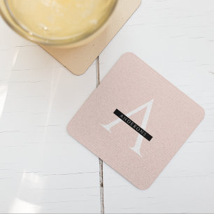Minimalist Pastell Rosa Personalisierter Name Rechteckiger Pappuntersetzer