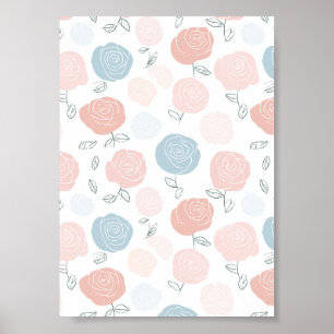 Minimalist Pastell-Rosa-Weiß-Blumenmuster Poster
