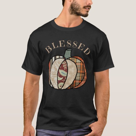 Minimalist Patchwork Pumpkin Autumn Blessed Thanks T-Shirt (Vorderseite)