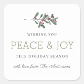 Minimalist Peace and Joy Holiday Gift Quadratischer Aufkleber (Vorderseite)