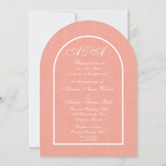 Minimalist Peach and White Arch Wedding  Einladung (Rückseite)
