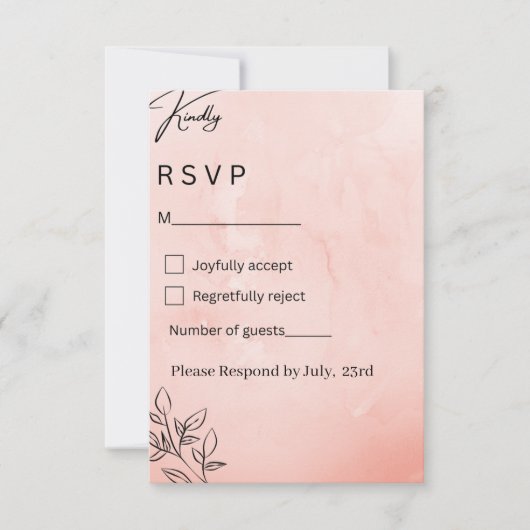 Minimalist Peach Botanical Wedding RSVP (Vorderseite)