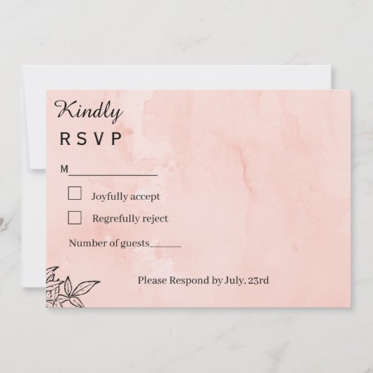 Minimalist Peach Watercolor Botanical Wedding RSVP (Vorderseite)