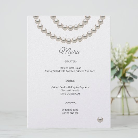 Minimalist Pearl Wedding Menu Menükarte (Stehend Vorderseite)