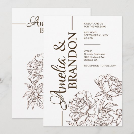 Minimalist Peony Wedding Invitation Luxury Einladung (Vorne/Hinten)