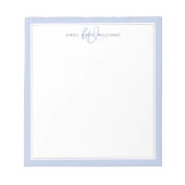 Minimalist Periwinkle Blau Zweifarbige Border Mono Notizblock (Vorderseite)