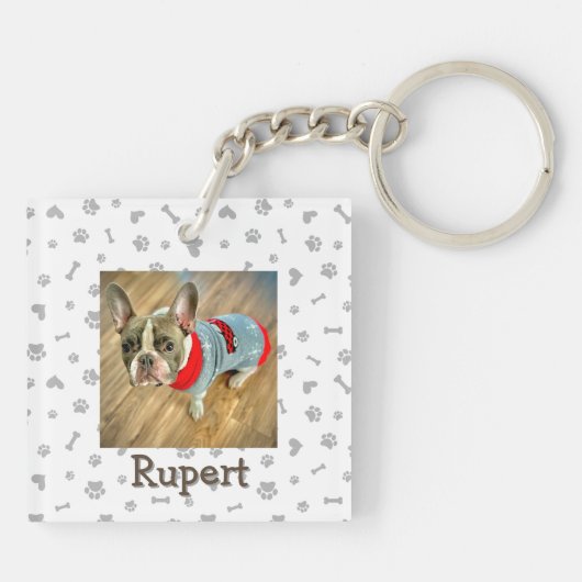 Minimalist Personalized Dog Lover Photo Keychain Schlüsselanhänger (Rückseite)