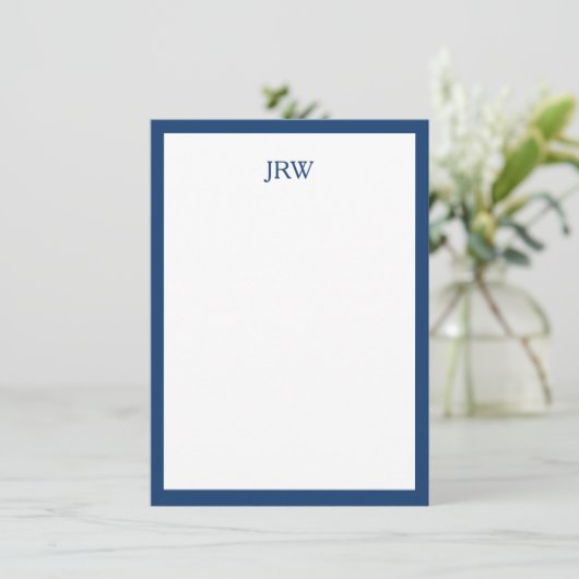 Minimalist Personalized Monogram Navy Blue Border Mitteilungskarte (Stehend Vorderseite)
