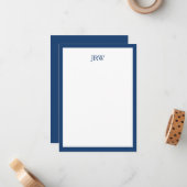 Minimalist Personalized Monogram Navy Blue Border Mitteilungskarte (Vorderseite/Rückseite Beispiel)