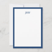 Minimalist Personalized Monogram Navy Blue Border Mitteilungskarte (Vorderseite)