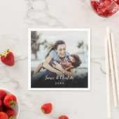 Minimalist Personalized Photo Script Name Date Serviette (Beispiel)