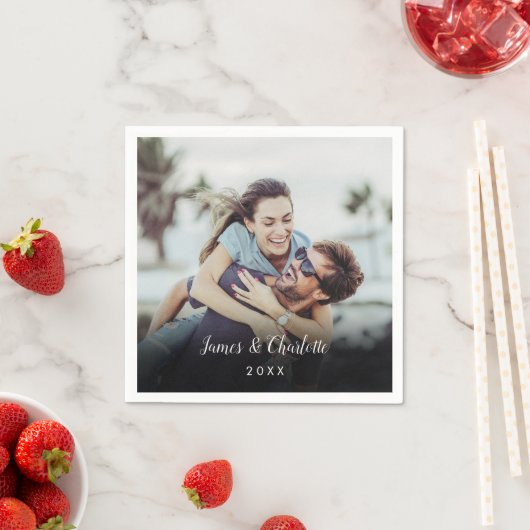 Minimalist Personalized Photo Script Name Date Serviette (Beispiel)