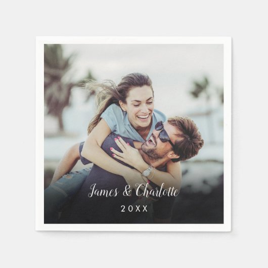Minimalist Personalized Photo Script Name Date Serviette (Vorderseite)