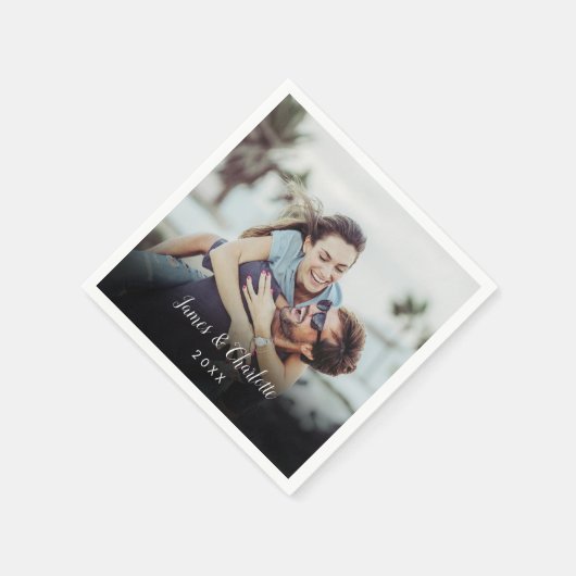 Minimalist Personalized Photo Script Name Date Serviette (Ecke)