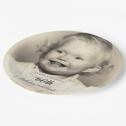 Minimalist Photo 60th Birthday Pappteller (Schrägansicht)