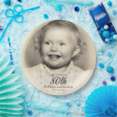 Minimalist Photo 80th Birthday Pappteller (Party)