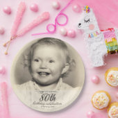 Minimalist Photo 80th Birthday Pappteller (Party)