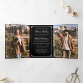 Minimalist Photo Black and White QR Code Wedding Dreifach Gefaltete Einladung (Innenseite)