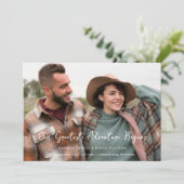 Minimalist Photo Card Modern Calligraphy Wedding Save The Date (Stehend Vorderseite)