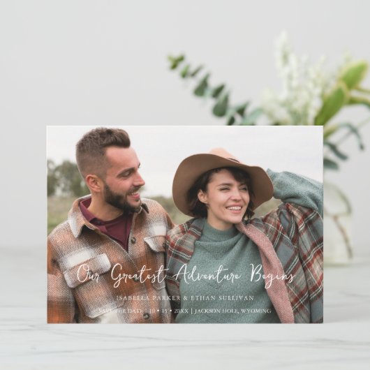 Minimalist Photo Card Modern Calligraphy Wedding Save The Date (Stehend Vorderseite)