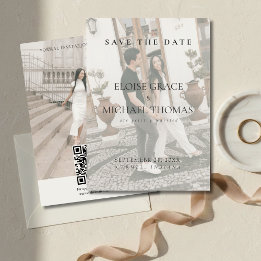 Minimalist Photo Classic QR Code Save The Date  Einladung