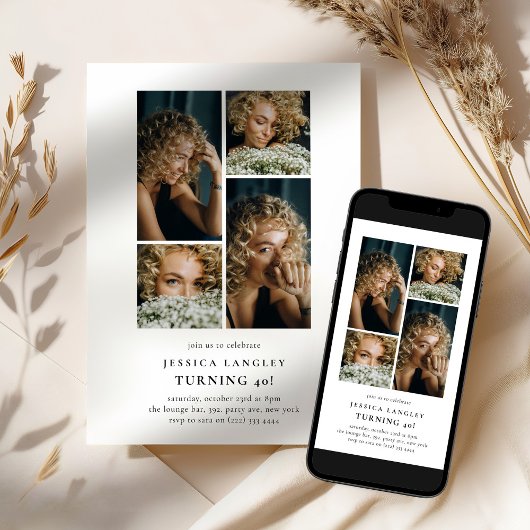 Minimalist Photo Collage 40th Birthday Einladung