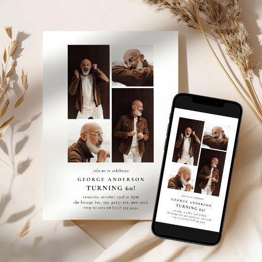 Minimalist Photo Collage 60th Birthday Einladung